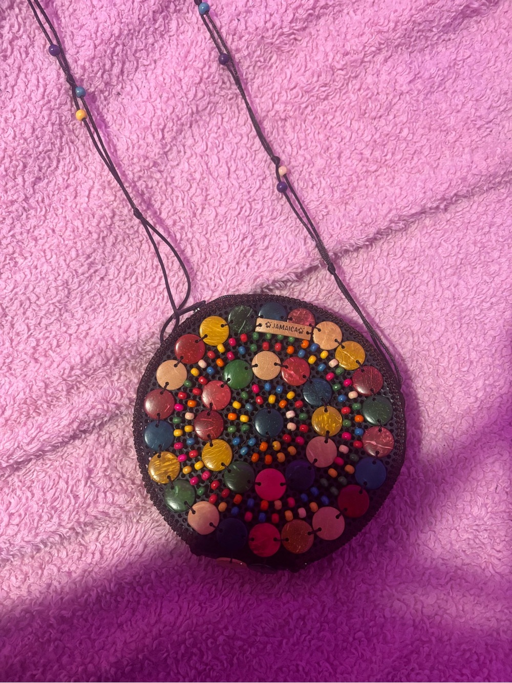 Handmade Round Beaded Crossbody Bag - Multicolor FROM JAMAICA